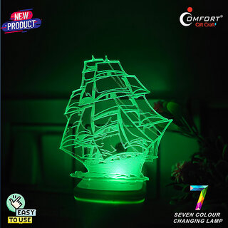                       SHIP 3D ILLUSION PLUG LIGHT WATERBOAT LAMP DECORATION LED Night Lamp  (10 cm, MULTICOLOR)                                              