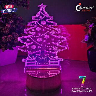                       MERRY CHRISTMAS TREE 3D ILLUSION ACRYLIC LIGHT RGB NIGHT LAMP LIGHT PLASTIC LIGHT LED Table Lamp   (10 cm, Multicolor)                                              