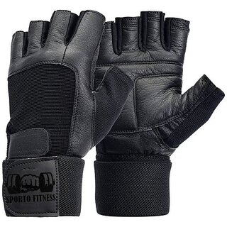                       Sporto Fitness Leather Gym Gloves, Gloves, Sport Gloves, Palm Support, Exercise Gym  Fitness Gloves (Black)                                              