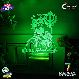                       GURU GOBIND SINGH 3D ILLUSION LIGHT RGB NIGHT LAMP LIGHT DECORATION LIGHT GURU JI LED Night Lamp  (10 cm, Multicolor)                                              