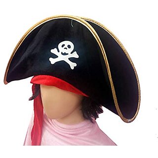                       Kaku Fancy Dresses Pirate Cap Accesory For Pirate Costume - Black, Free Size, For Boys                                              