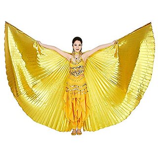                       Kaku Fancy Dresses Shining Isis Belly Dance Wings Golden Pack of 1 With Stick For 360 Degree Dancing Wings                                              