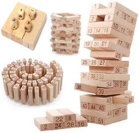 Mannat Wooden Blocks Tumbling Tower,Stacking Tower Blocks Game,Building Blocks Game with 4 Dices Board Educational Puzzl