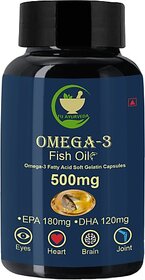 FIJ AYURVEDA Omega 3 Fish Oil Fatty Acid (180 mg EPA  and  120 mg DHA) for Men  and  Women 60 Softgel (500 mg)