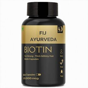 FIJ AYURVEDA Biotin Capsule for Hair Growth  and  Glowing Skin, Fights Nail Brittleness (60 Capsules)