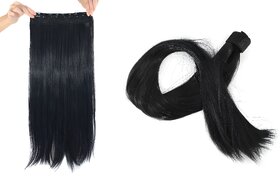 5 clip hair extension, Long Wig Straight, Synthetic Extension for Women, Black Ponytail Hair Extension -2PC