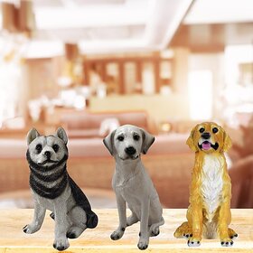 Homeberry Resin 3 Dog Set Statue ,Gift Item ,Table Top Item, Home and Office Decorative Showpiece  -  19 cm (Resin, Multicolor)_159Clone