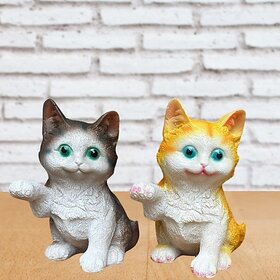 Homeberry 2 Cute Cat Statue,Waterproof, Garden Landscape Sculpture for Home Decorative Showpiece  -  13 cm (Resin, Multicolor)_164Clone