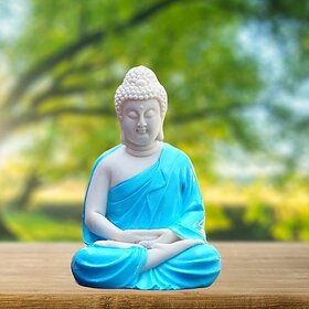 Homeberry Meditation Blue Buddha Statue,Lord Figurine/Idol for Home and Office Decorative Showpiece  -  13 cm (Resin, Blue)_167Clone