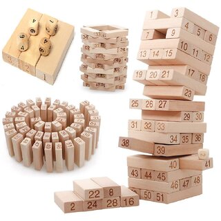                       Mannat Wooden Blocks Tumbling Tower,Stacking Tower Blocks Game,Building Blocks Game with 4 Dices Board Educational Puzzl                                              