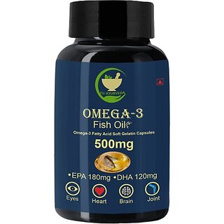 FIJ AYURVEDA Omega 3 Fish Oil Fatty Acid (180 mg EPA  and  120 mg DHA) for Men  and  Women 60 Softgel (500 mg)