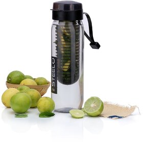 Steelo Fancy Sante Lemon,Fruit Infuse Plastic Flip top Water Bottle with BPA-Free Lid 750ml,Pack of 1,(Black,Colour May