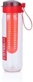 Steelo Fancy Sante Lemon,Fruit Infuse Plastic Flip top Water Bottle with BPA-Free Lid 750ml,Pack of 1,(Red,Colour May V