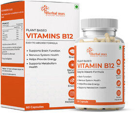 Herbal Max Plant-Based Vitamin B12 Capsules: Boost Energy and Support Brain Function (60 Capsules