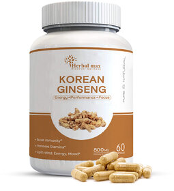 Herbal max Korean Ginseng Boost Energy, Enhance Performance, and Improve Focus - 60 Capsules