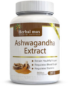 Herbal Max Ashwagandha Capsules Energy, Immunity, Stress Relief - 800mg (30 Caps)