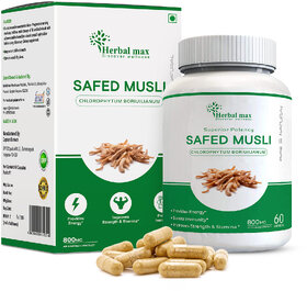 Herbal Max Safed Musali  Extract Capsules Boost Strength, Immunity  Stamina- 800mg - 60 Cap