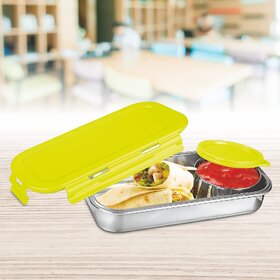 Seema Kitchenware Lunch Box 580ml Air Tight Insulated Tiffin Box with 1 Leak-Proof Small Steel Container(Stainless Ste
