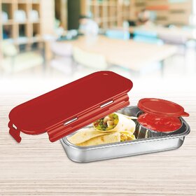 Seema Kitchenware Lunch Box 580ml Air Tight Insulated Tiffin Box with 1 Leak-Proof Small Steel Container(Stainless Stee
