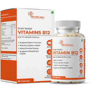 Herbal Max Plant-Based Vitamin B12 Capsules: Boost Energy and Support Brain Function (60 Capsules Herbal Max Plant-Based Vitamin B12 Capsules: Boost Energy and Support Brain Function (60 Capsules