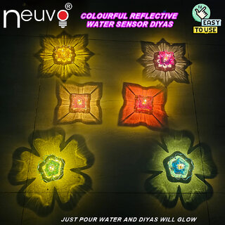                       Reflection LED 3D Flower Diya Crystal Water Sensor Diya Floating Diwali E-diya, PACK OF 6                                              