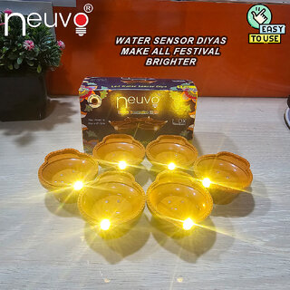                       NEUVO Water Sensor Diya Led Set Candle for Diwali, Mandir and Home Diya Led Diya Light Plastic (Pack of 6) Table Diya                                              