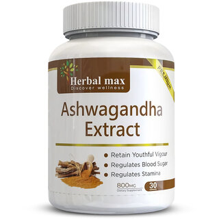                       Herbal Max Ashwagandha Capsules Energy, Immunity, Stress Relief - 800mg (30 Caps)                                              