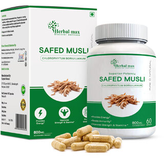                       Herbal Max Safed Musali  Extract Capsules Boost Strength, Immunity  Stamina- 800mg - 60 Cap                                              
