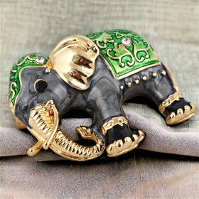 LUCKY JEWELLERY Designer Gold Plating Elephant Green Meenakari Enamel Brooch Saree Pin For Men  Women (150-CHOM1-1179)