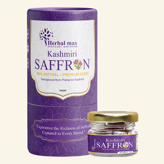 Herbal max Premium Organic Kashmiri Saffron Threads Vibrant Color, Intense Flavor, A++ Grade Kesar - 1gm Herbal max Premium Organic Kashmiri Saffron Threads Vibrant Color, Intense Flavor, A++ Grade Kesar - 1gm
