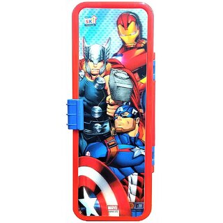                      Mannat 3D View AVENGER Printed Double Layer Plastic Pencil Box with 1pcs Pencil,Eraser and Scale for Boys  Girls(Multi)                                              