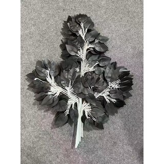                       Eikaebana Flower Shop  Artificial Ficus Spray Leaves for Home, Wedding Decoration - 12 Pieces (1 Dozen) Black                                              