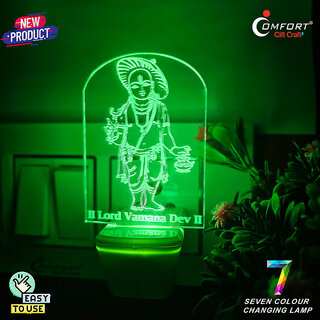                       Lord Vamana Dev 3D God Illusion Acrylic Led Plug Night Light Table Lamp For Home                                              