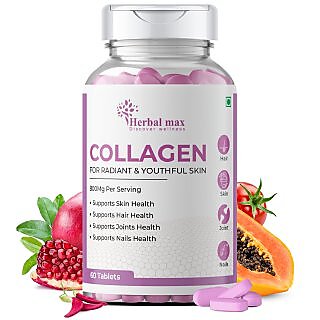 Herbal Max Collagen Boost Radiance for Youthful Skin, Hair, Joints  Nails  Plant-Based, 800mg (60 Tablets)