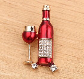 LUCKY JEWELLERY Gold Plating Red Meenakari Cocktail Bottle With Glass Unisex Brooch Pin For Men/Women/Girls