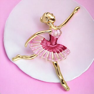                       LUCKY JEWELLERY Designer Gold Plating Magenta  Pink Meenakari Dancing Doll Unisex Brooch Pin For Women/Girls/Men                                              