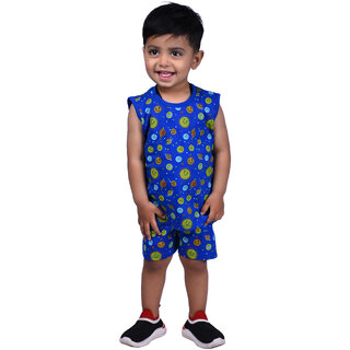                       Kid Kupboard Cotton Baby Boys T-Shirt and Short Set, Blue, Sleeveless, 3-4 Years KIDS6206                                              