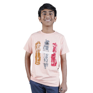                       Kid Kupboard Cotton Boys T-Shirt, Light Beige, Half-Sleeves, 8-9 Years KIDS6227                                              