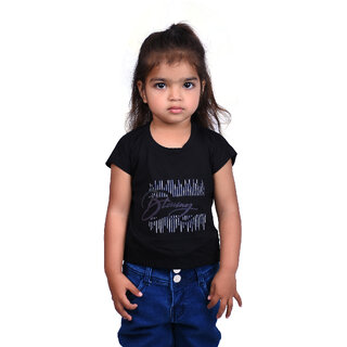                      Kid Kupboard Cotton Baby Girls T-Shirt, Black, Half-Sleeves, 4-5 Years KIDS6233                                              
