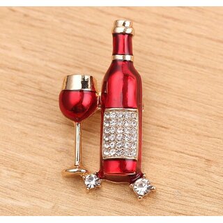                       LUCKY JEWELLERY Gold Plating Red Meenakari Cocktail Bottle With Glass Unisex Brooch Pin For Men/Women/Girls                                              