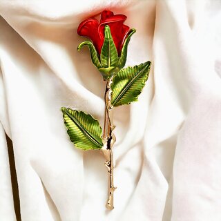                       LUCKY JEWELLERY Gold Plating Red Meenakari Rose Flower Saree Hijab Pin Unisex Brooch Pin For Women/Girls/Men                                              