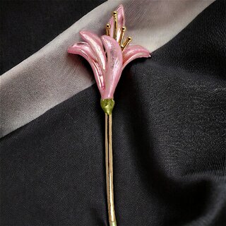                       LUCKY JEWELLERY Designer Gold Plating Pink Meenakari Saree Hijab Pin Unisex Brooch Pin For Women/Girls/Men                                              