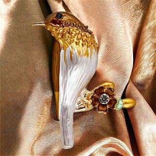                       LUCKY JEWELLERY Designer Gold Plating Meenakari Birds Saree Pin Unisex Brooch For Women/Girls/Men                                              