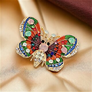 LUCKY JEWELLERY Designer Gold Plating Meenakari Butterfly With Stones Saree Pin Unisex Brooch For Women/Girls/Men LUCKY JEWELLERY Designer Gold Plating Meenakari Butterfly With Stones Saree Pin Unisex Brooch For Women/Girls/Men