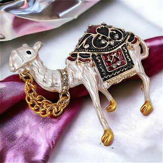                       LUCKY JEWELLERY Gold Plating Maroon  Black Meenakari Saree Pin Camel Unisex Brooch For Women/Men/Boys  Girls                                              