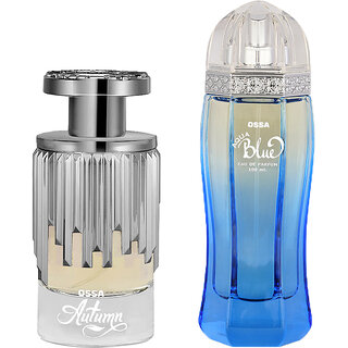                       Ossa Autumn EDP 100ml Unisex Perfume And Aqua Blue EDP 100ml Perfume For Men Long Lasting Fragrance (Pack of 2)                                              