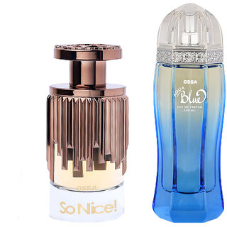                       Ossa So Nice EDP 100ml Perfume For Women And Aqua Blue EDP 100ml Perfume For Men Long Lasting Fragrance (Pack of 2)                                              