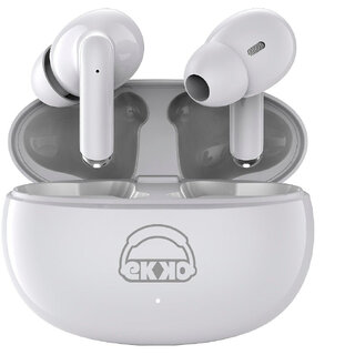                       EKKO Earbeats T05 TWS: ENC Call Noise Cancellation, 25H Playtime, 10MM Driver, Twin Connect, Massive Bass, Water Resistance, Siri & Google Assistant (White)                                              