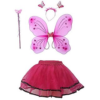                       Kaku Fancy Dresses Magenta Skirt With Butterfly Wings For Kids / Bobra Toddler Fancy Dress - Magenta, For Girls                                              