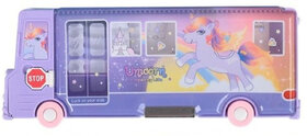 Mannat Bus Shape Pencil Box with Unicorn Theme Movable Wheels Inbuilt Sharpener Art Plastic Pencil Box(Set of 1, Blue